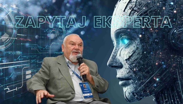 Prof. Tadeusiewicz na tle grafiki AI