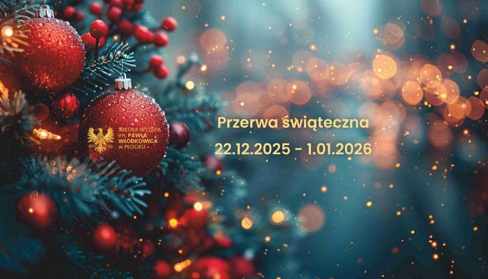 bombki na gałązce choinkowej z informacją tekstową o przewie świątecznej w dn. 22.12.2025 - 1.01.2026