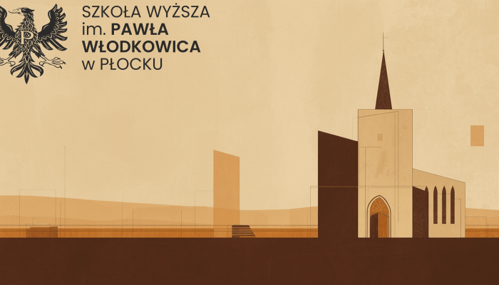 Grafika przedstawiająca kościół oraz logo SWPW